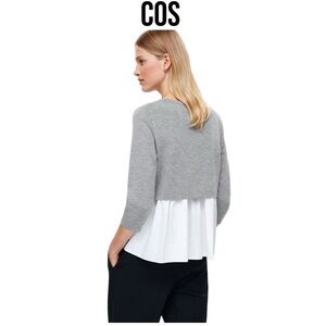 COS Gray Wool Sweater with Layered Cotton Shirt Back Detail M